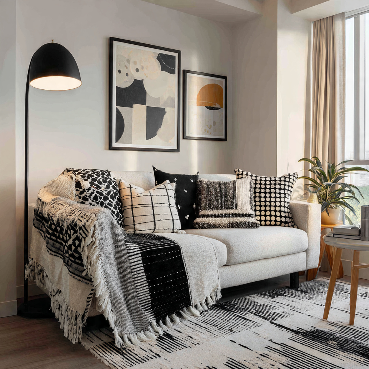 25 Elegant Black & White Bedroom Ideas | High-Contrast Style 21 a modern living room with a black and white