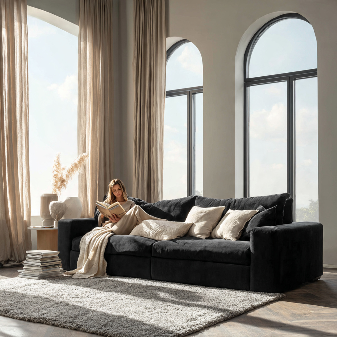 a modern living room with a sleek