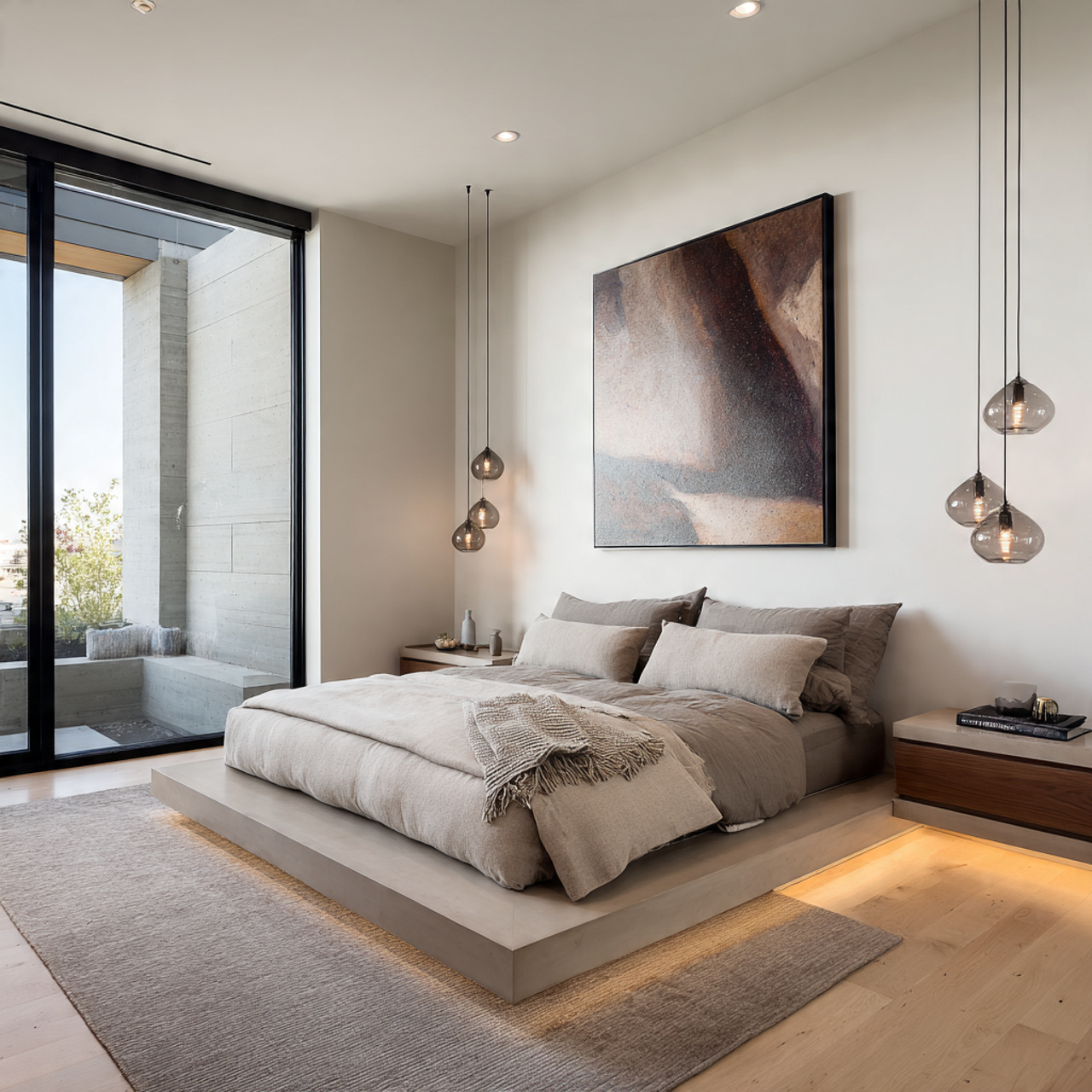 a modern minimalist bedroom with clean lines