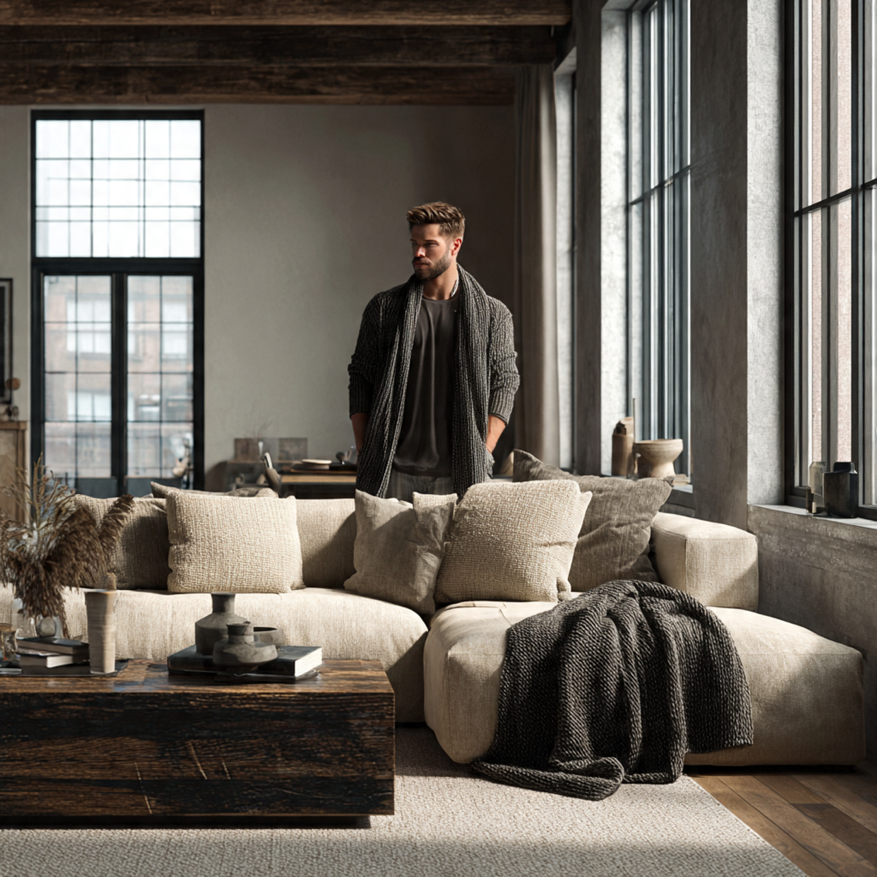 a modern minimalist living room decorated with