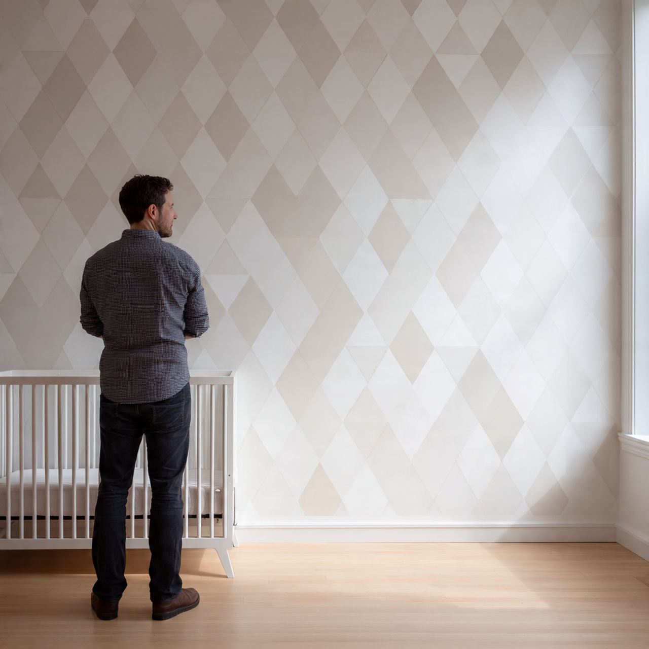 a modern nursery showcasing a subtle geometric