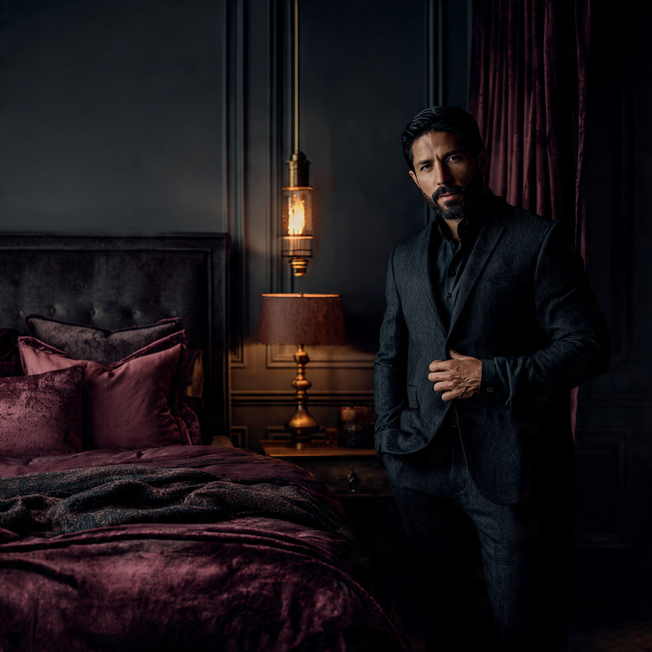 a moody and dramatic bedroom using bedroom