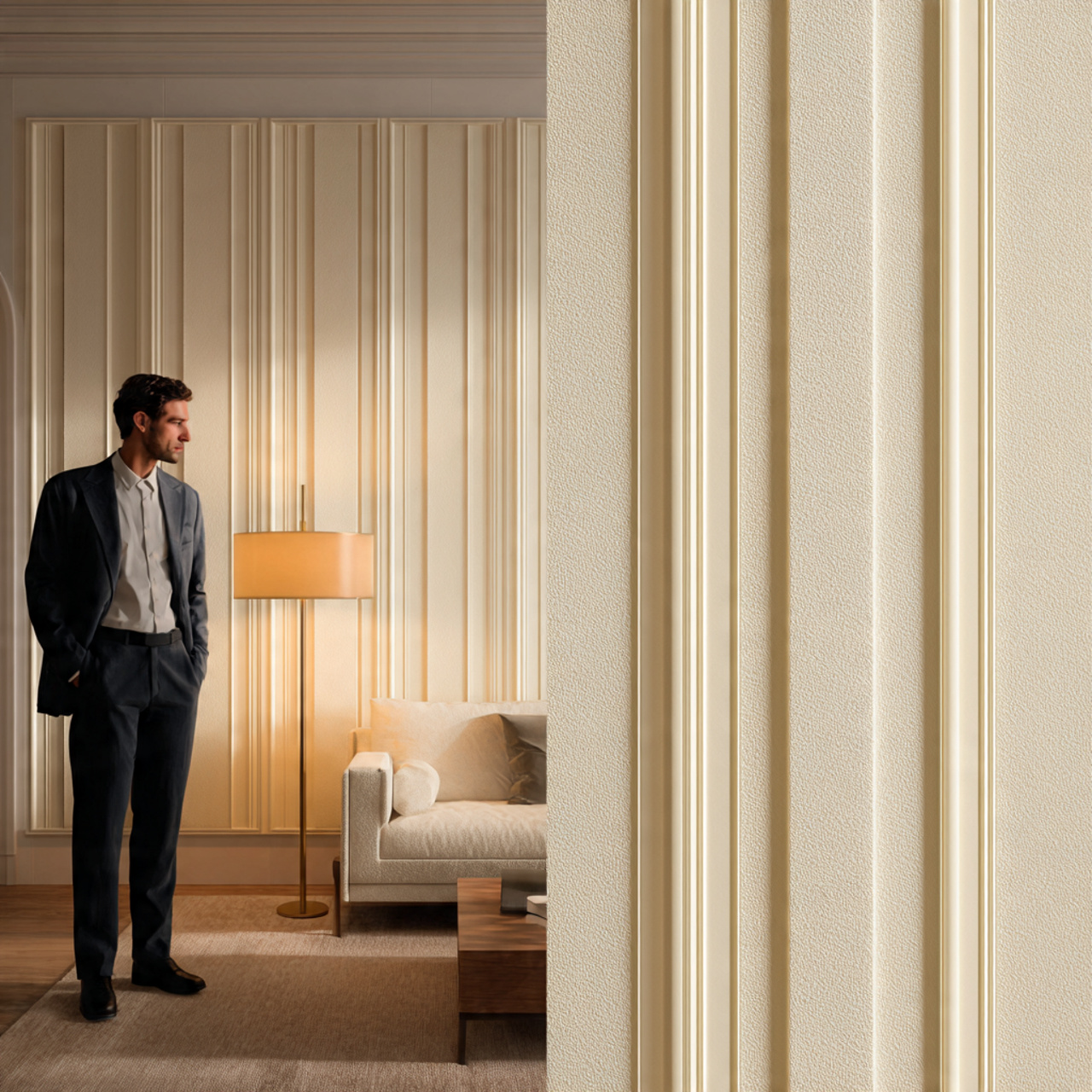 a photorealistic image showcasing living room wall 1