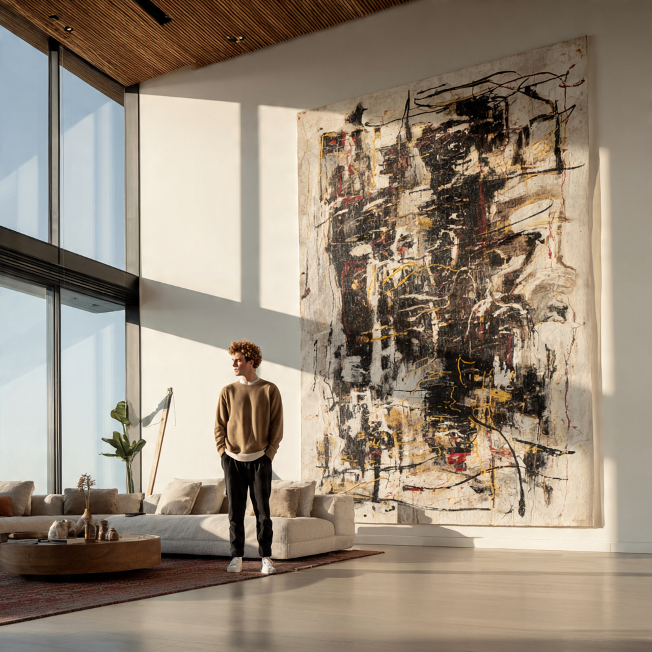 a photorealistic scene highlighting living room wall