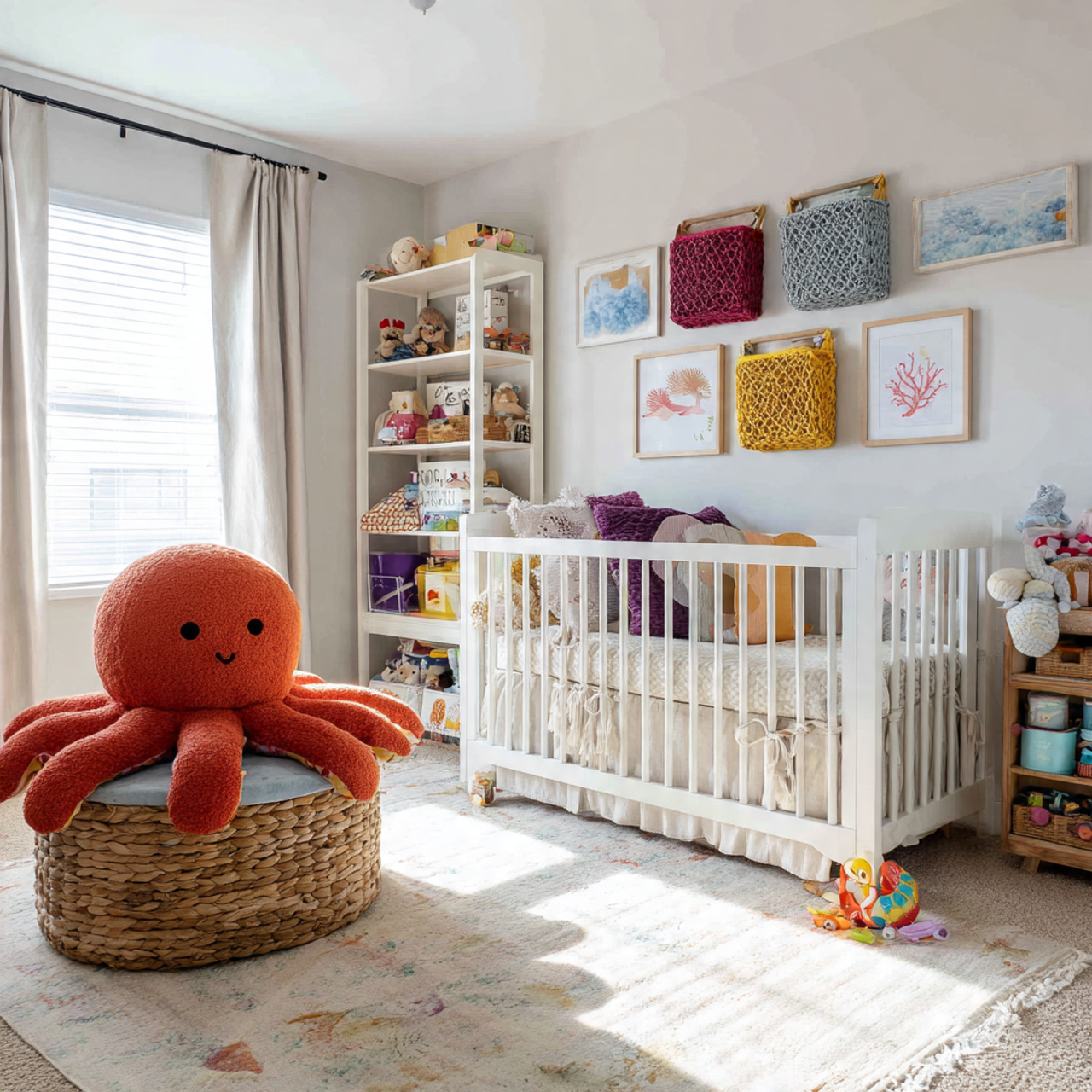 a playful nursery with rope coiled octopus shaped