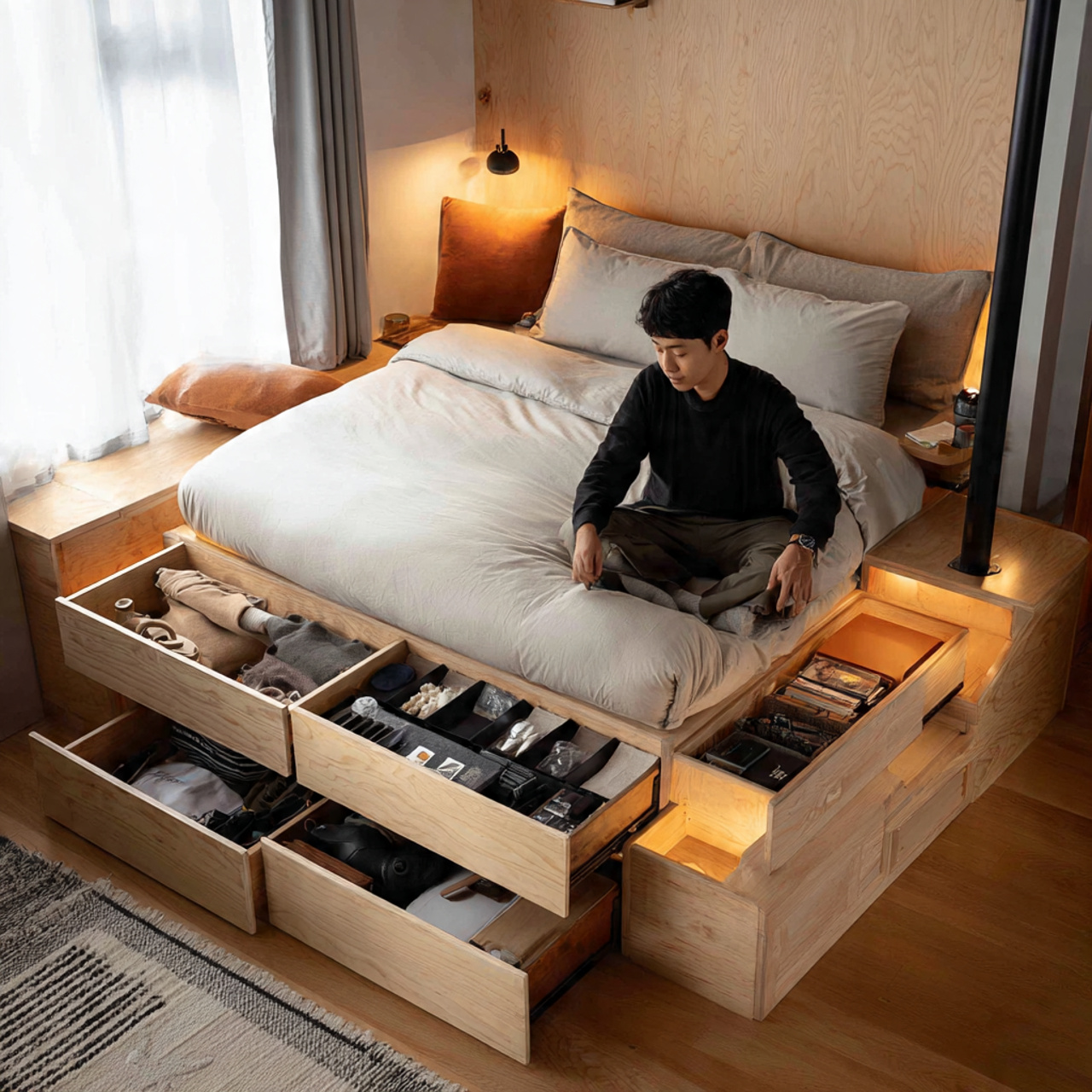 a realistic compact room featuring a modern