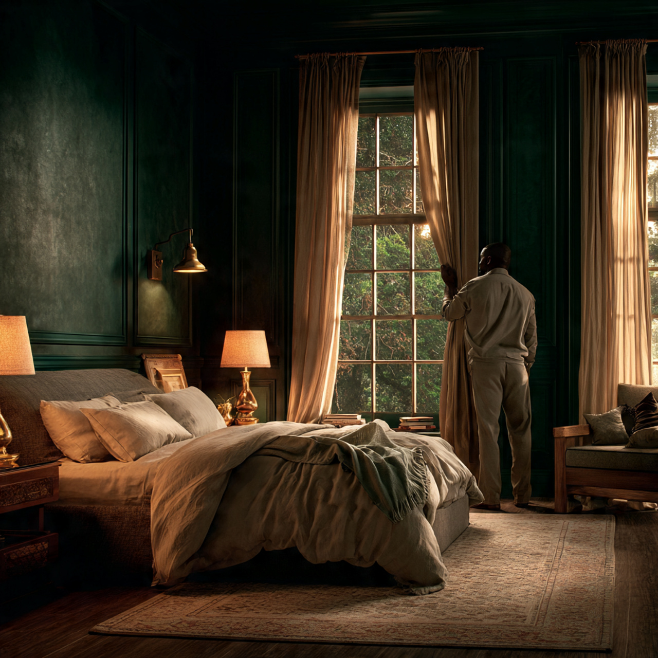 a realistic cozy bedroom showcasing bedroom color