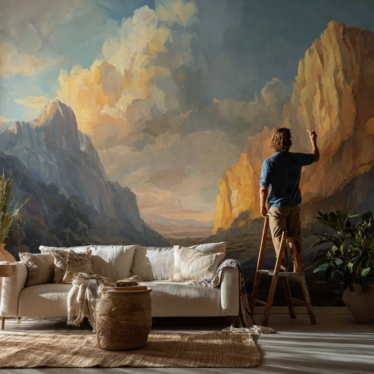 a realistic image capturing living room wall