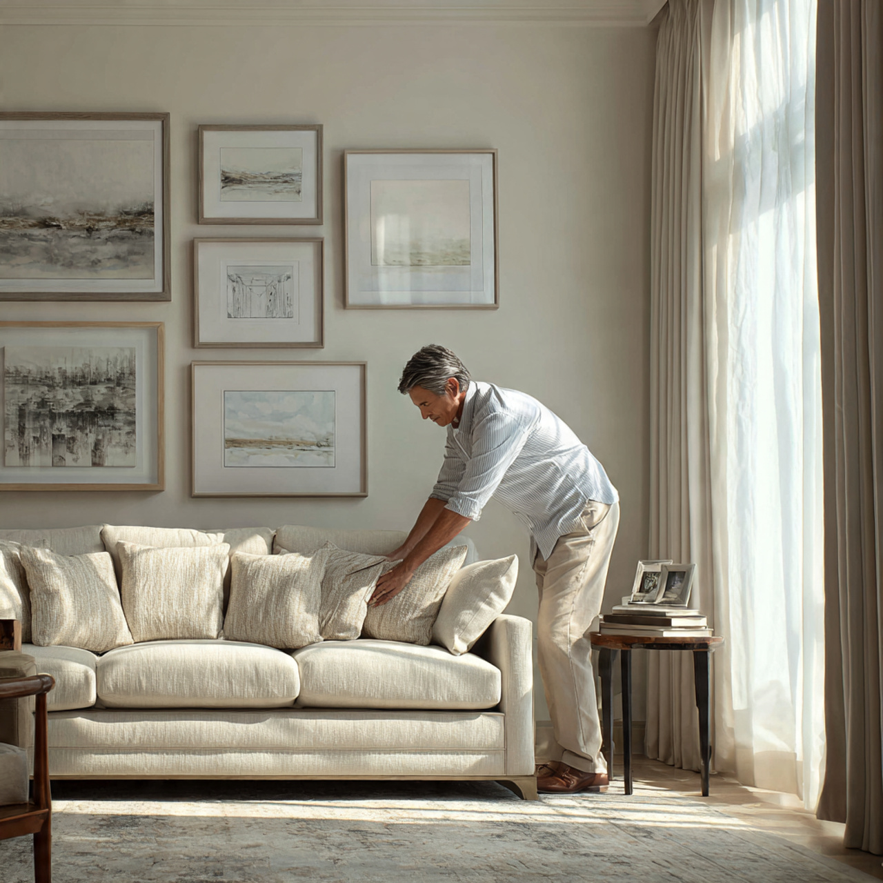 a realistic narrow room layout with strategic