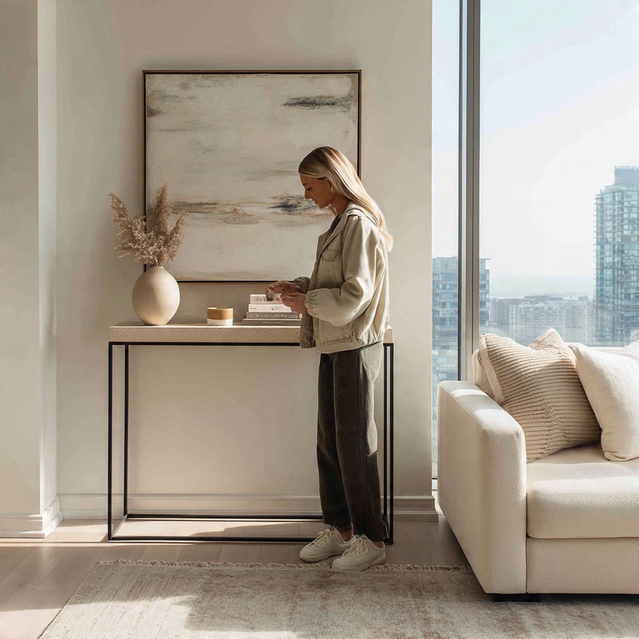 a realistic scene depicting modern living room 1