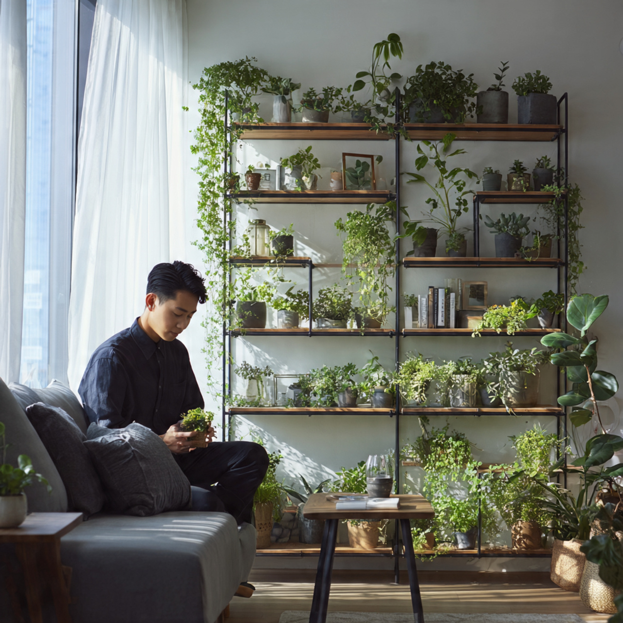 a realistic scene showing a stylish living