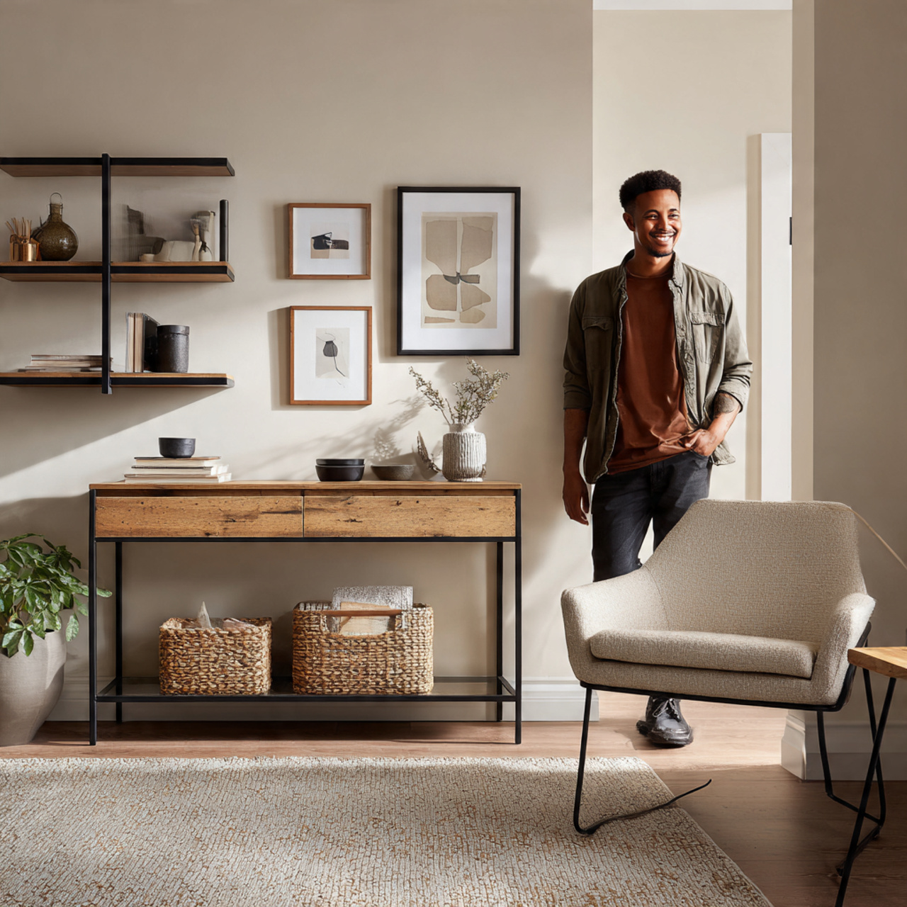 a realistic small living space featuring slimline