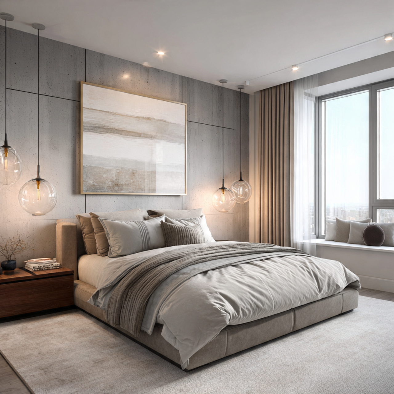 a refined bedroom with sleek furniture neutral