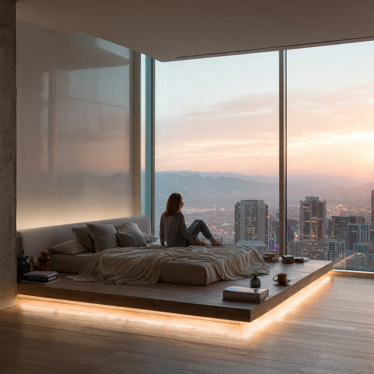 a refined contemporary bedroom with a low profile