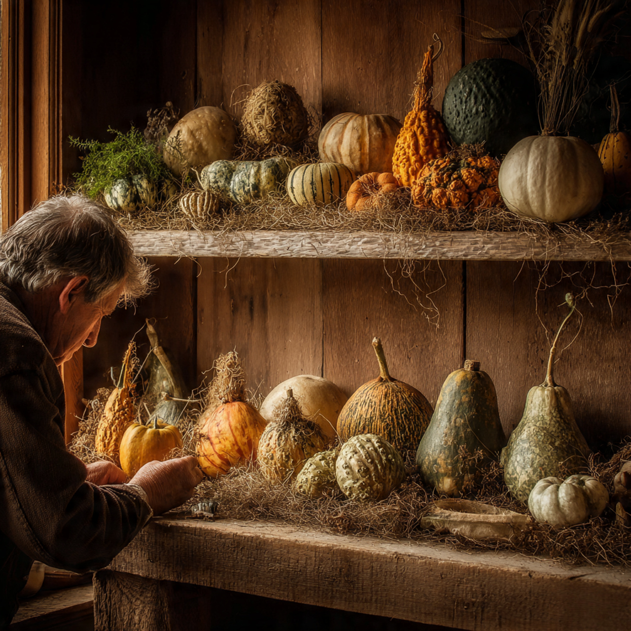 a rustic wooden shelf featuring a variety