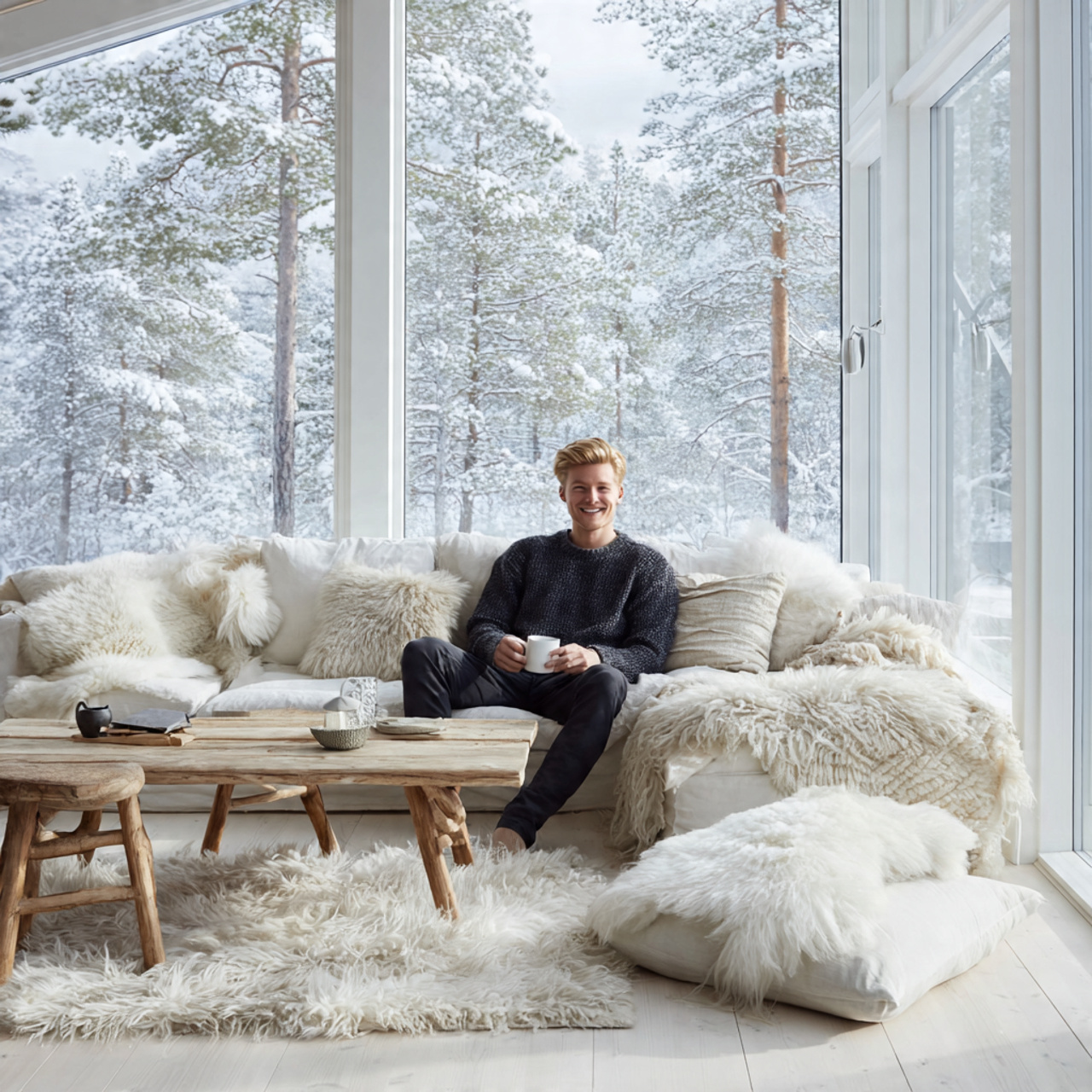 a scandinavian white living room with pure