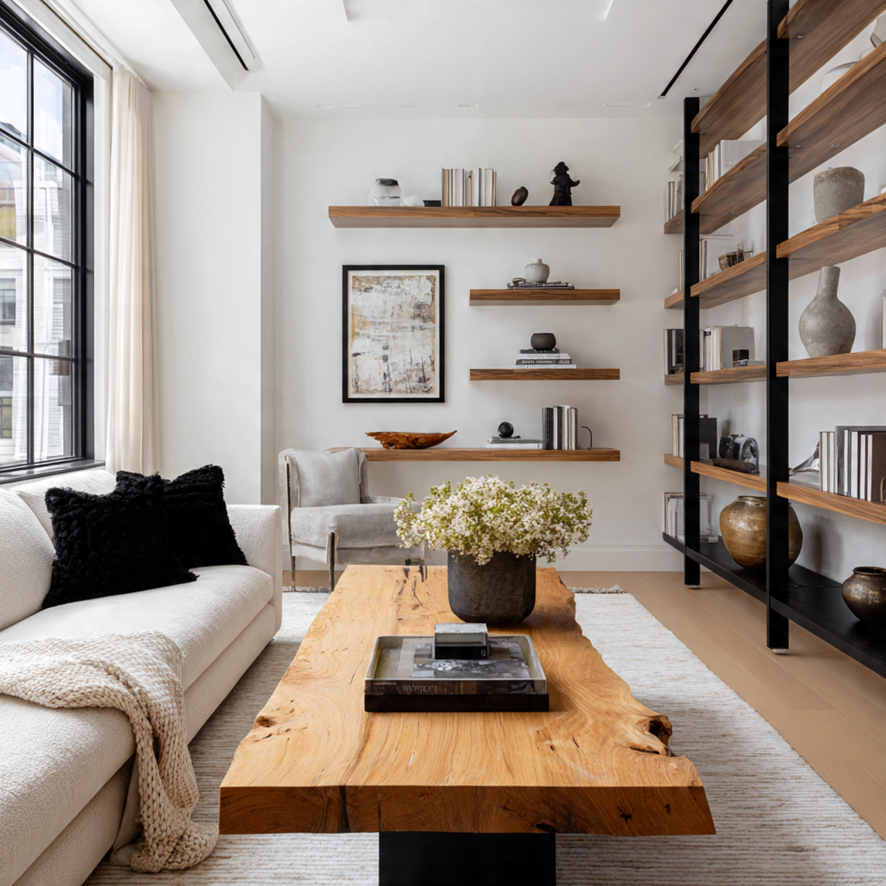 25 Elegant Black & White Bedroom Ideas | High-Contrast Style 12 a serene living space featuring natural wood