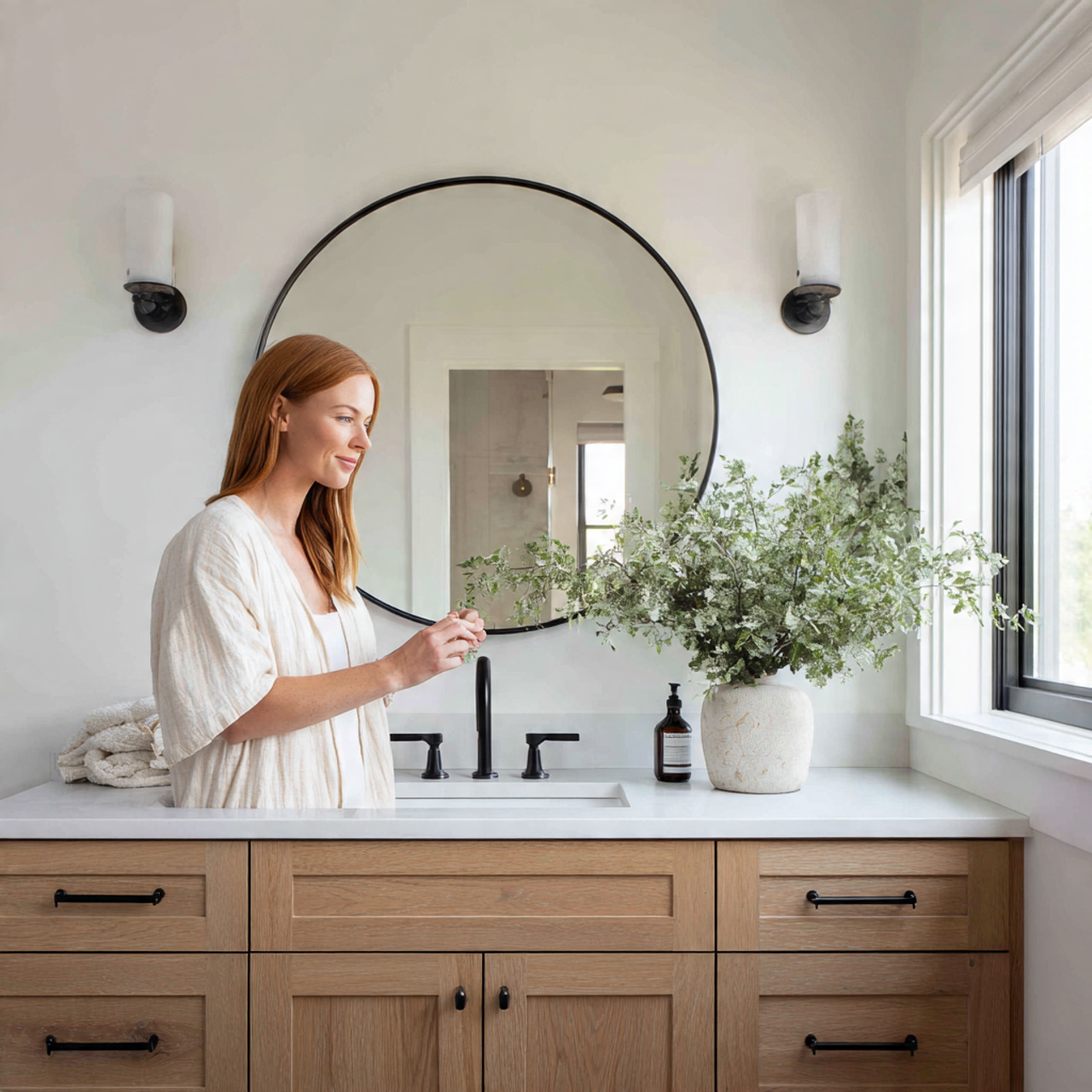 25 Farmhouse Bedroom Ideas to Create a Warm, Elegant Retreat 18 a serene modern farmhouse bathroom with white 1