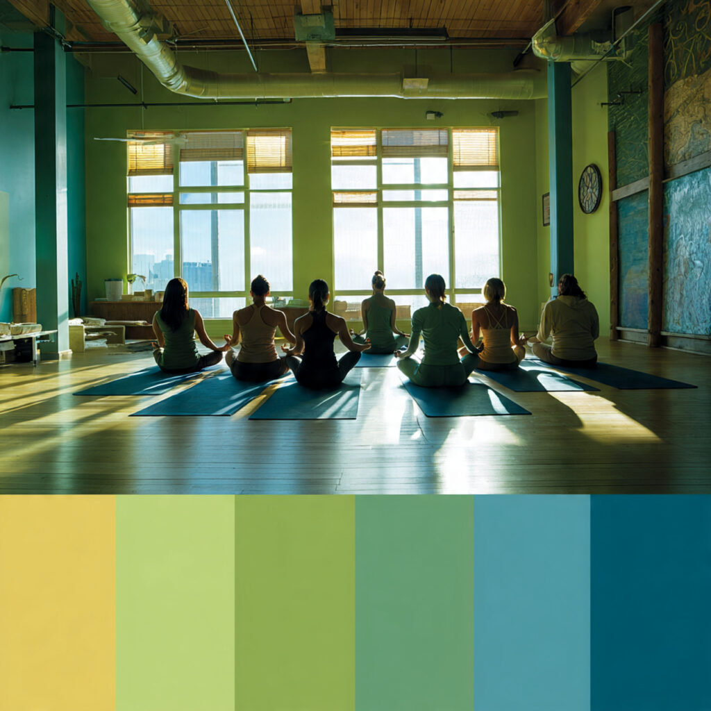 a serene wellness studio transitioning from warm