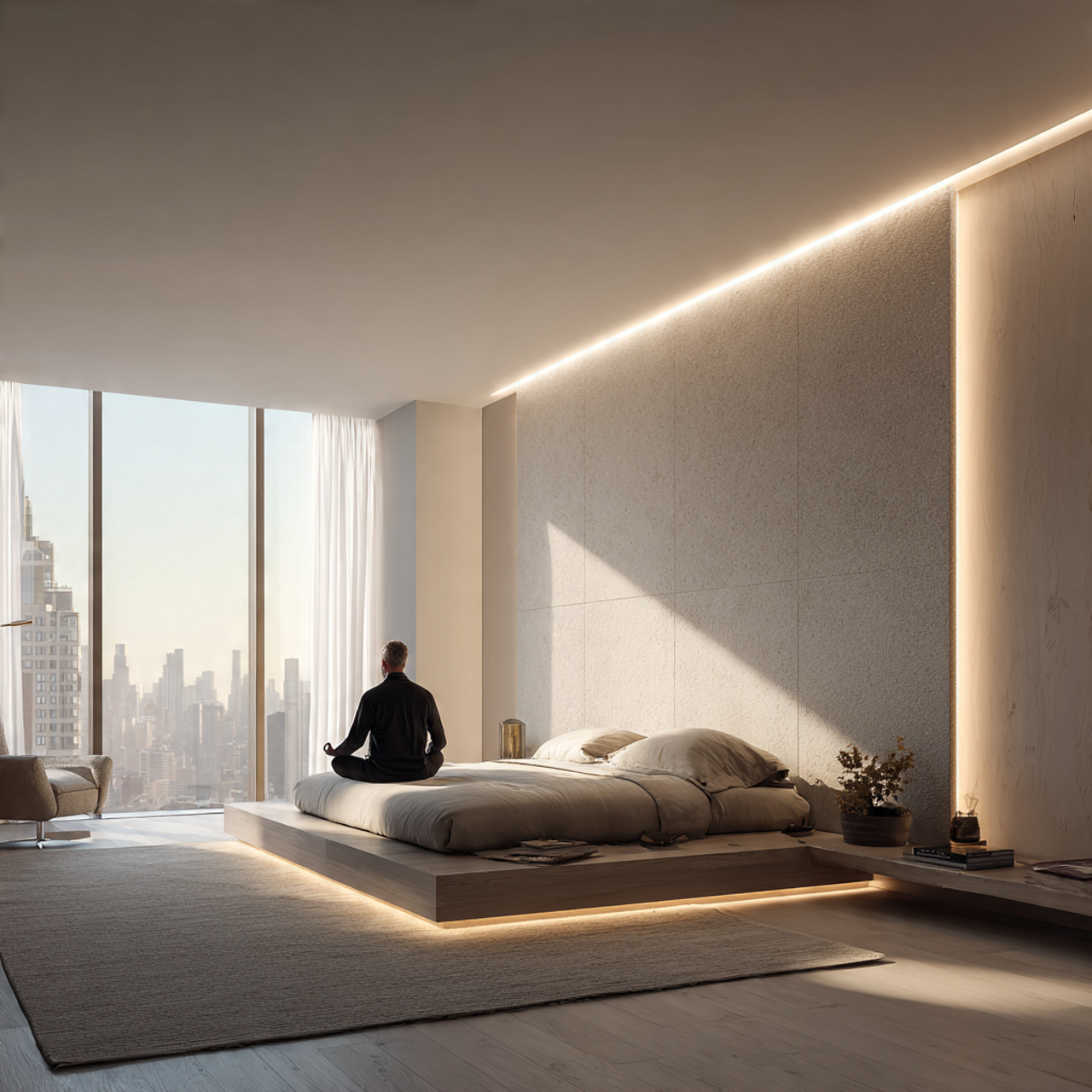 a sleek bedroom featuring a felt acoustic