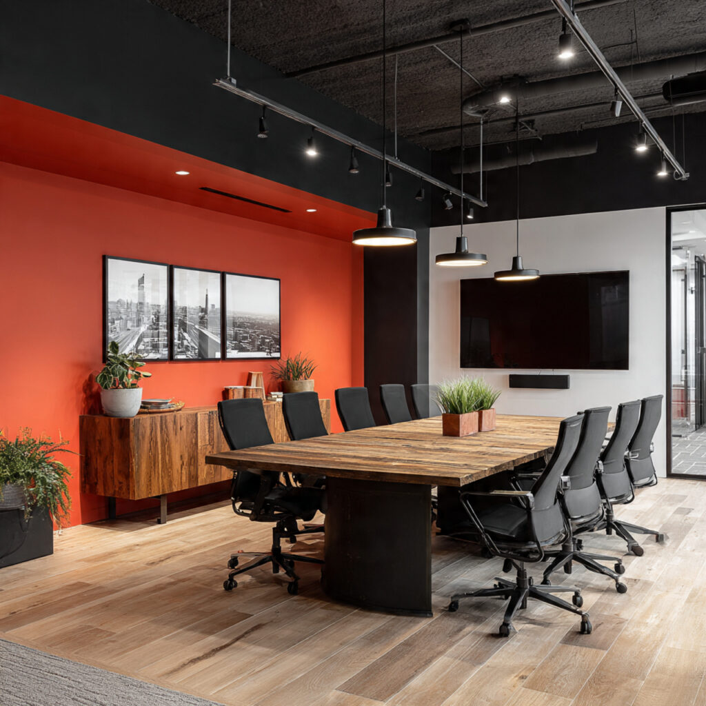 a sleek modern office space with a