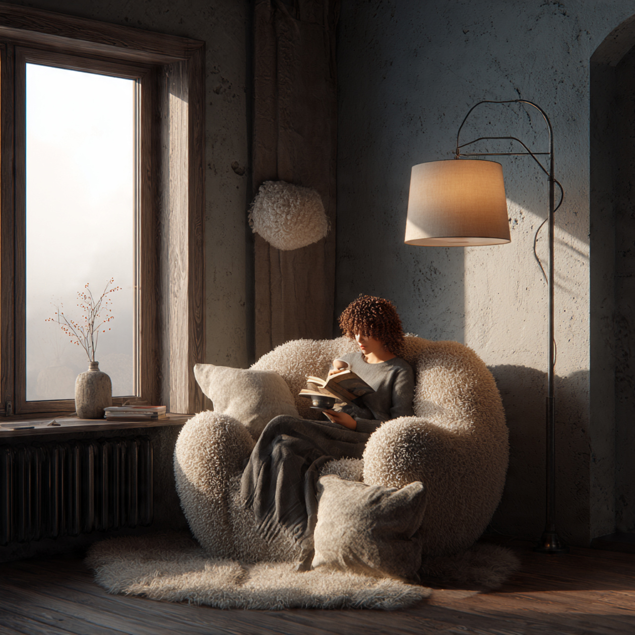 a small corner with a comfortable armchair