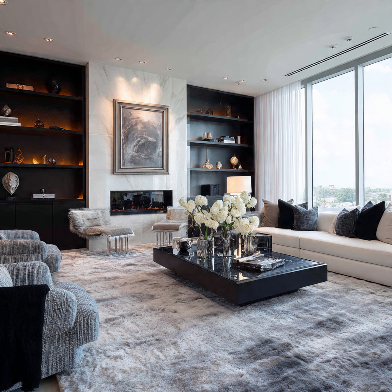 25 Elegant Black & White Bedroom Ideas | High-Contrast Style 7 a sophisticated living room centered around a