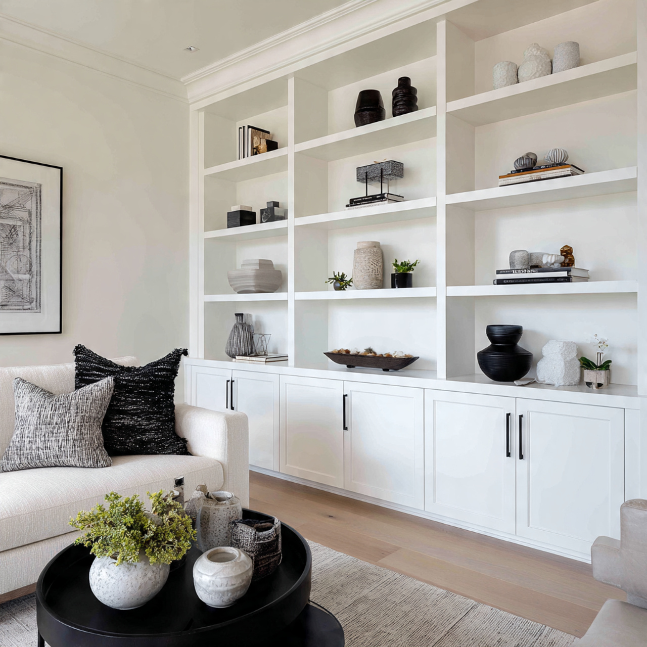 25 Elegant Black & White Bedroom Ideas | High-Contrast Style 20 a sophisticated living space featuring custom white