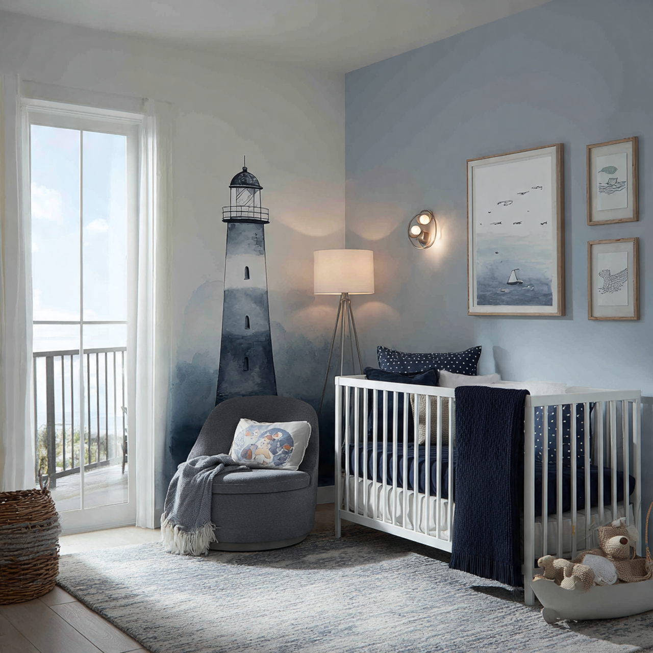 a sophisticated nursery with a tall cylindrical