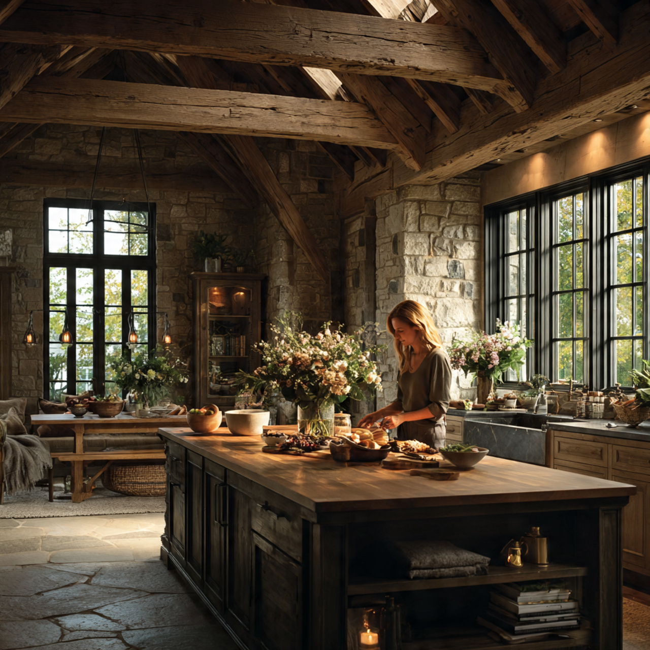 25 Farmhouse Kitchen Ideas: Cozy, Rustic, & Timeless Designs for Your Home 11 a spacious farmhouse kitchen with dark rustic