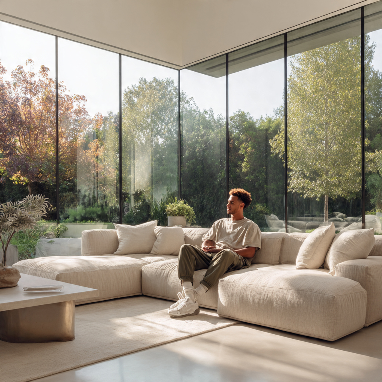 a spacious modern living room with a