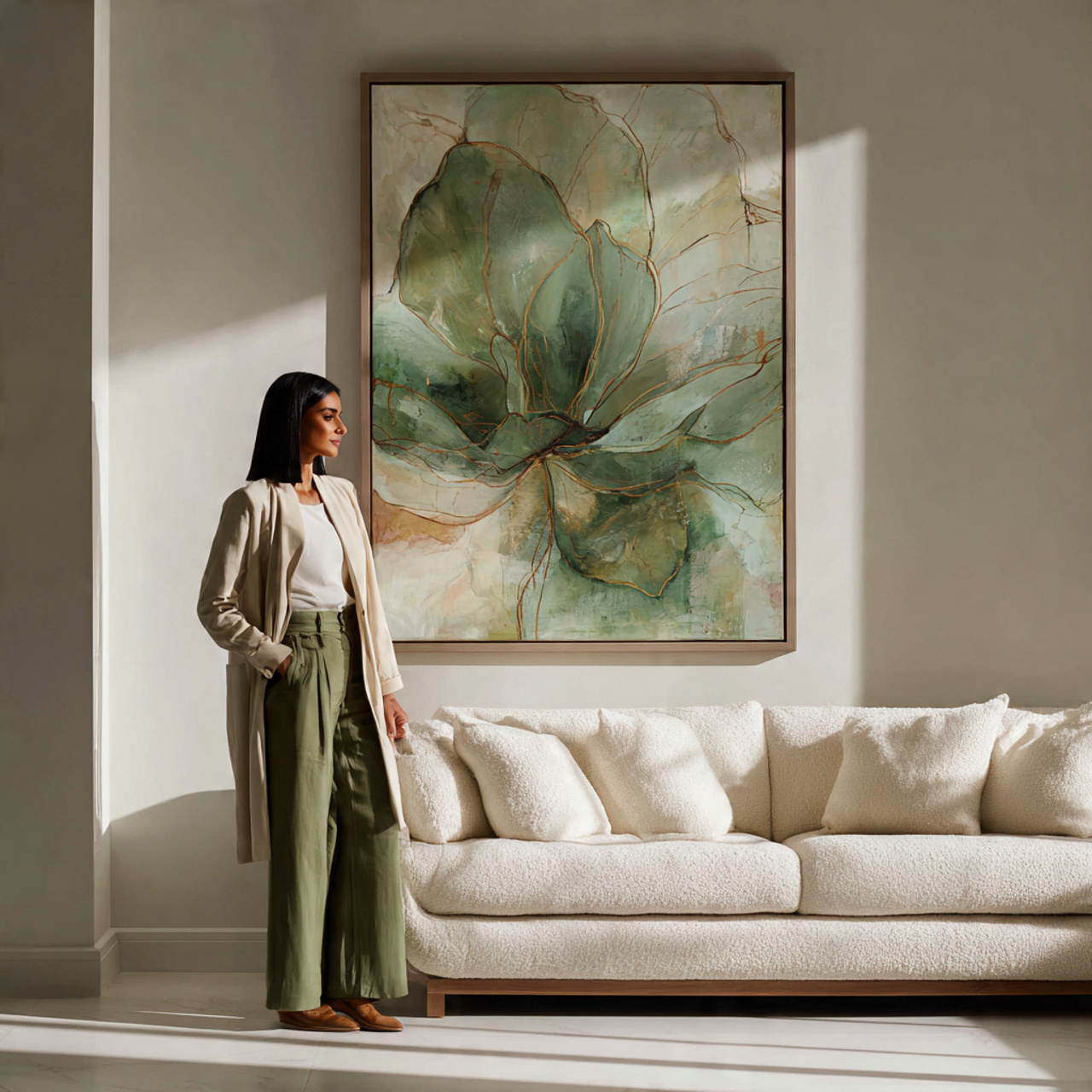 a stylish living room featuring a large