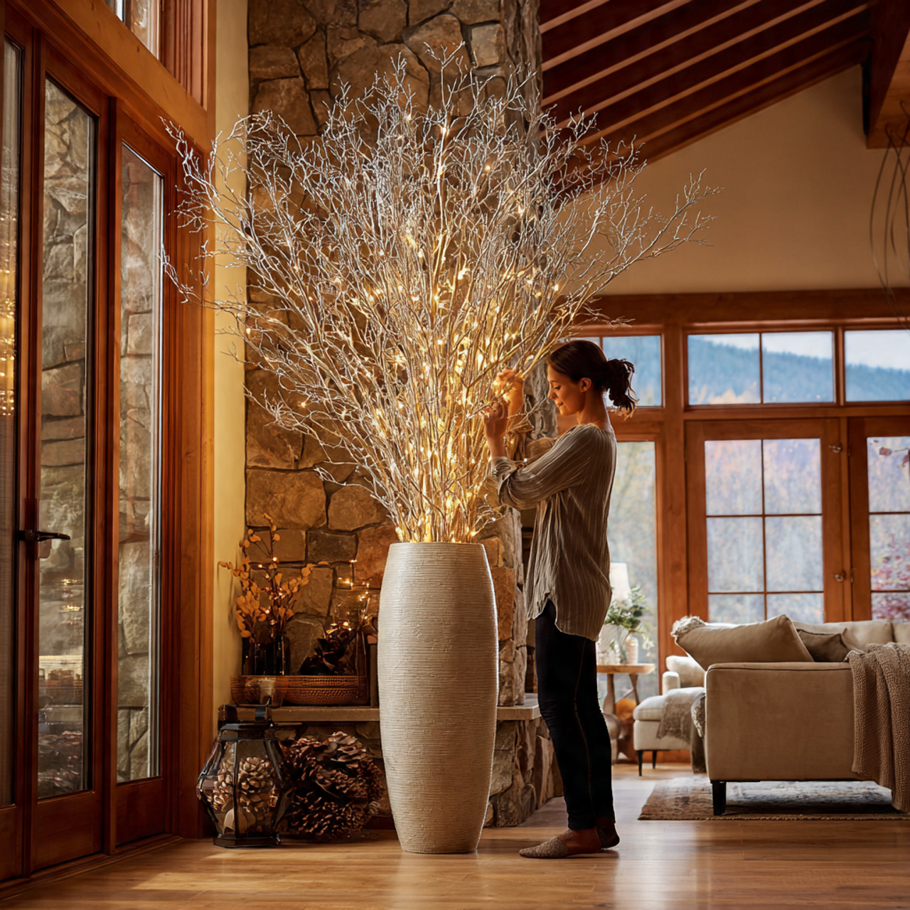a tall indoor floor vase holding large