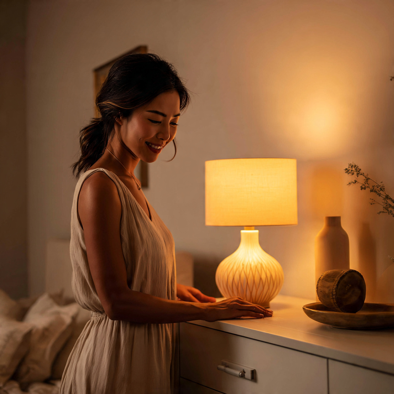 a tranquil nursery illuminated by soft uplighting