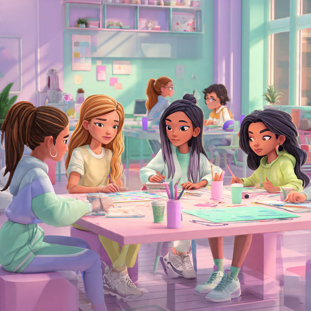 a trendy digital art studio with soft