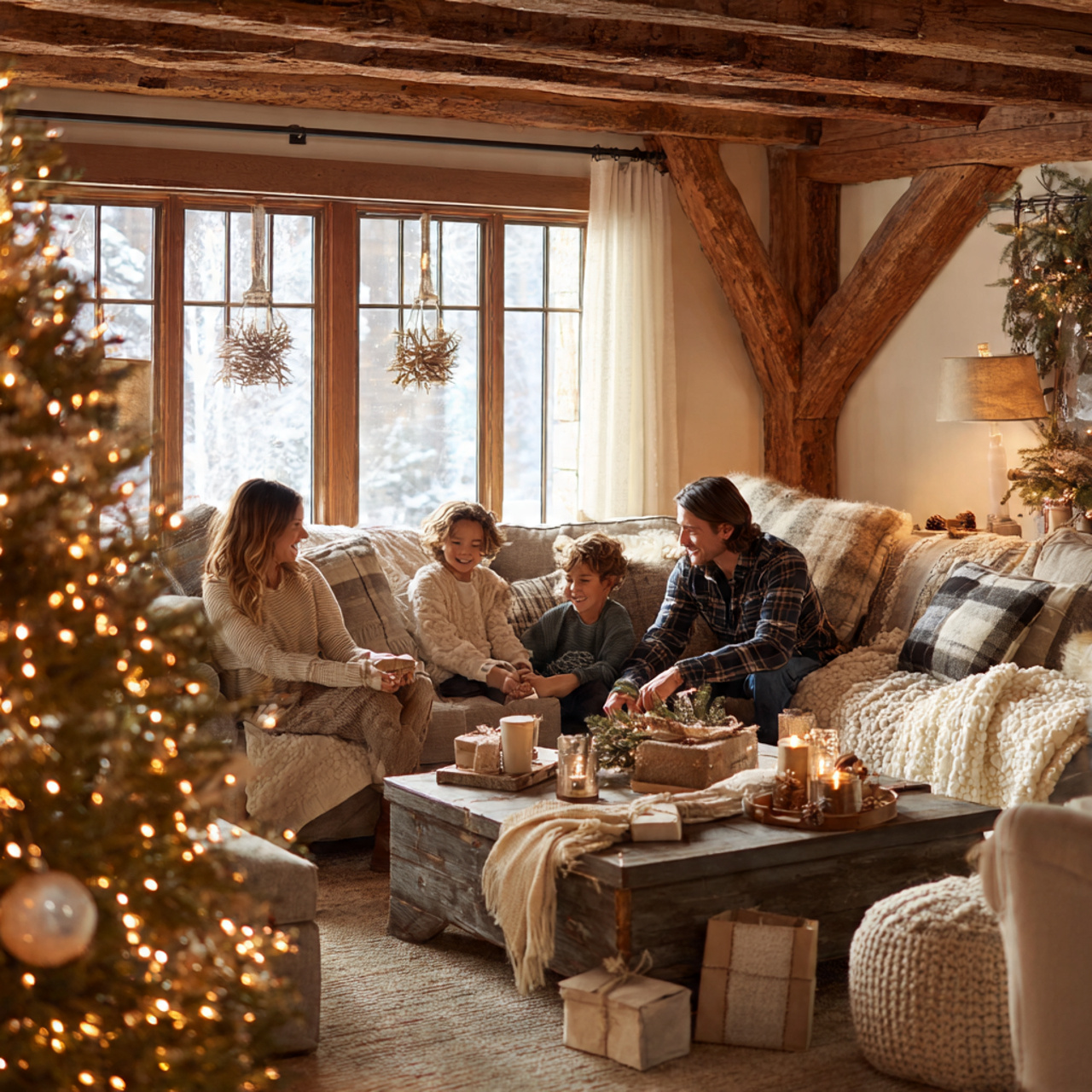 a warm rustic living room decorated with