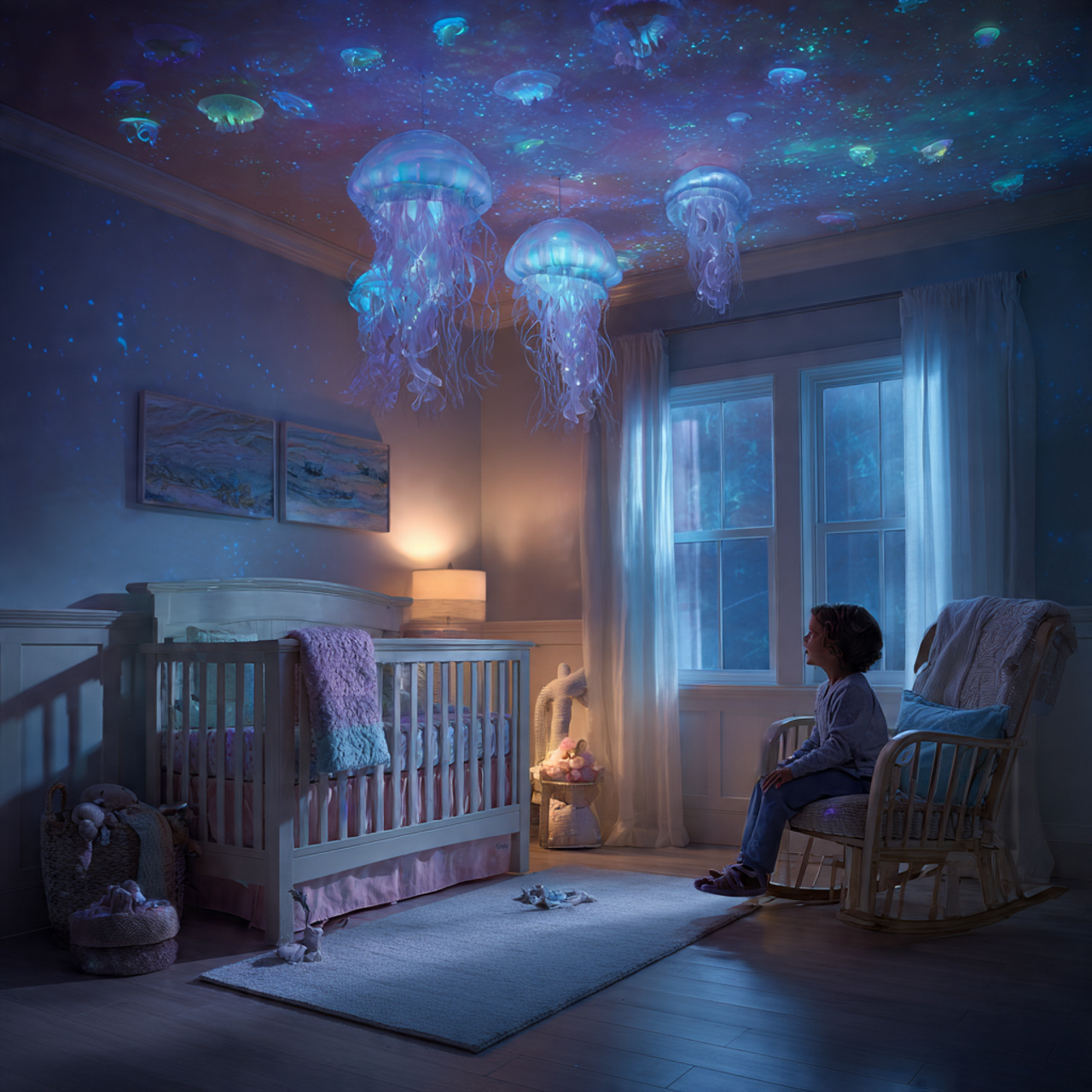 a whimsical nursery with glow in the dark jellyfish stickers 1