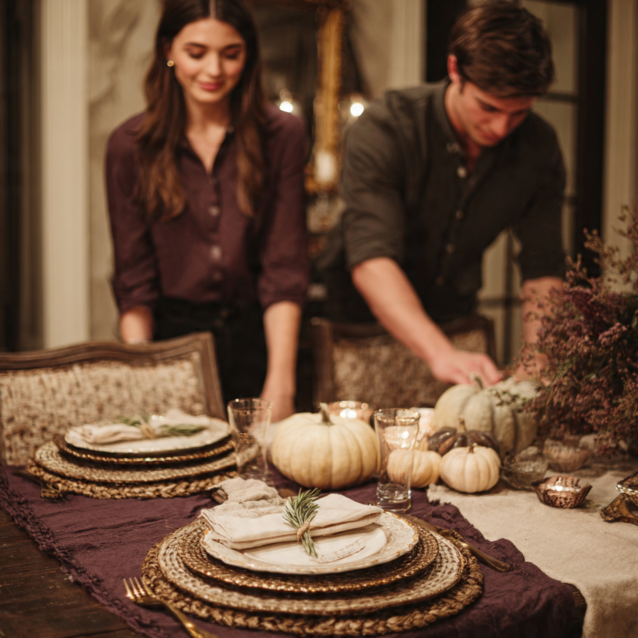 an elegant fall dining table set with
