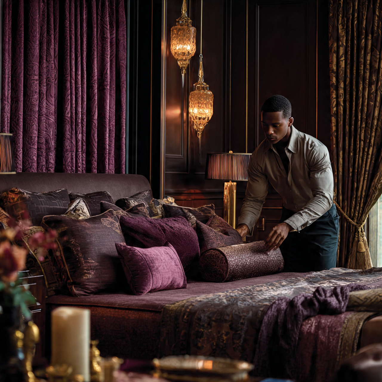 an opulent bedroom featuring bedroom color palettes