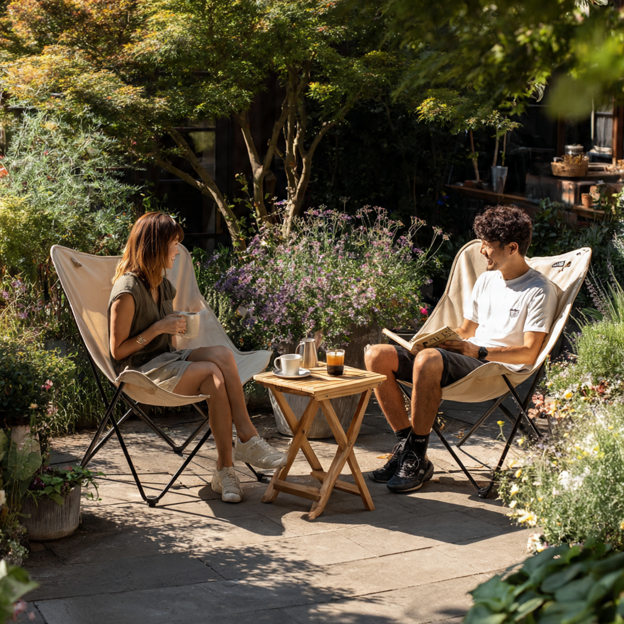 backyard setup with stylish portable folding chairs 1