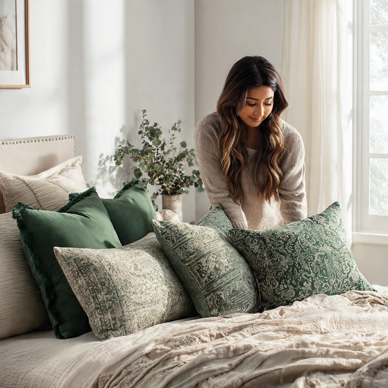 bedroom with neutral walls and bedding featuring 1