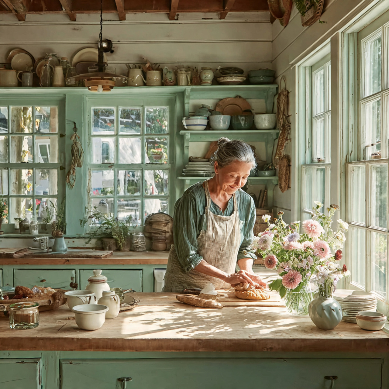 bright and airy cottage kitchen with horizontal