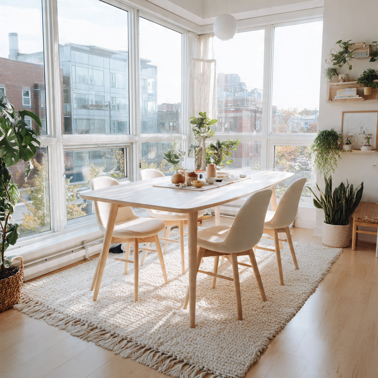 bright scandinavian inspired dining space with pale oak