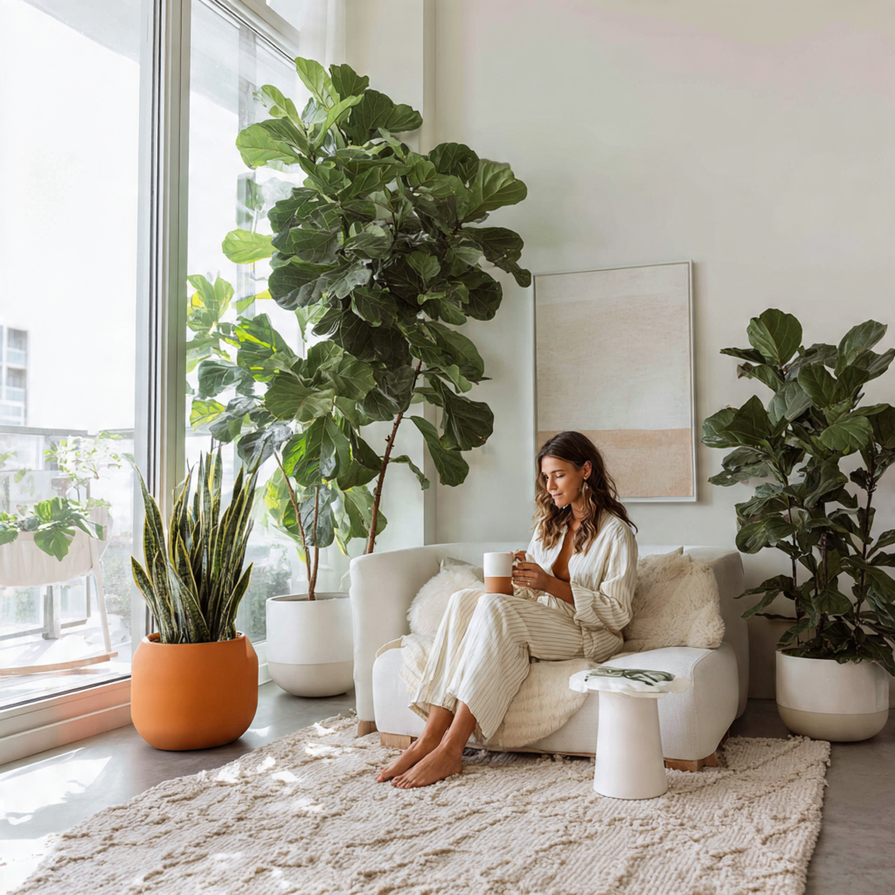 bright white living room with large structural