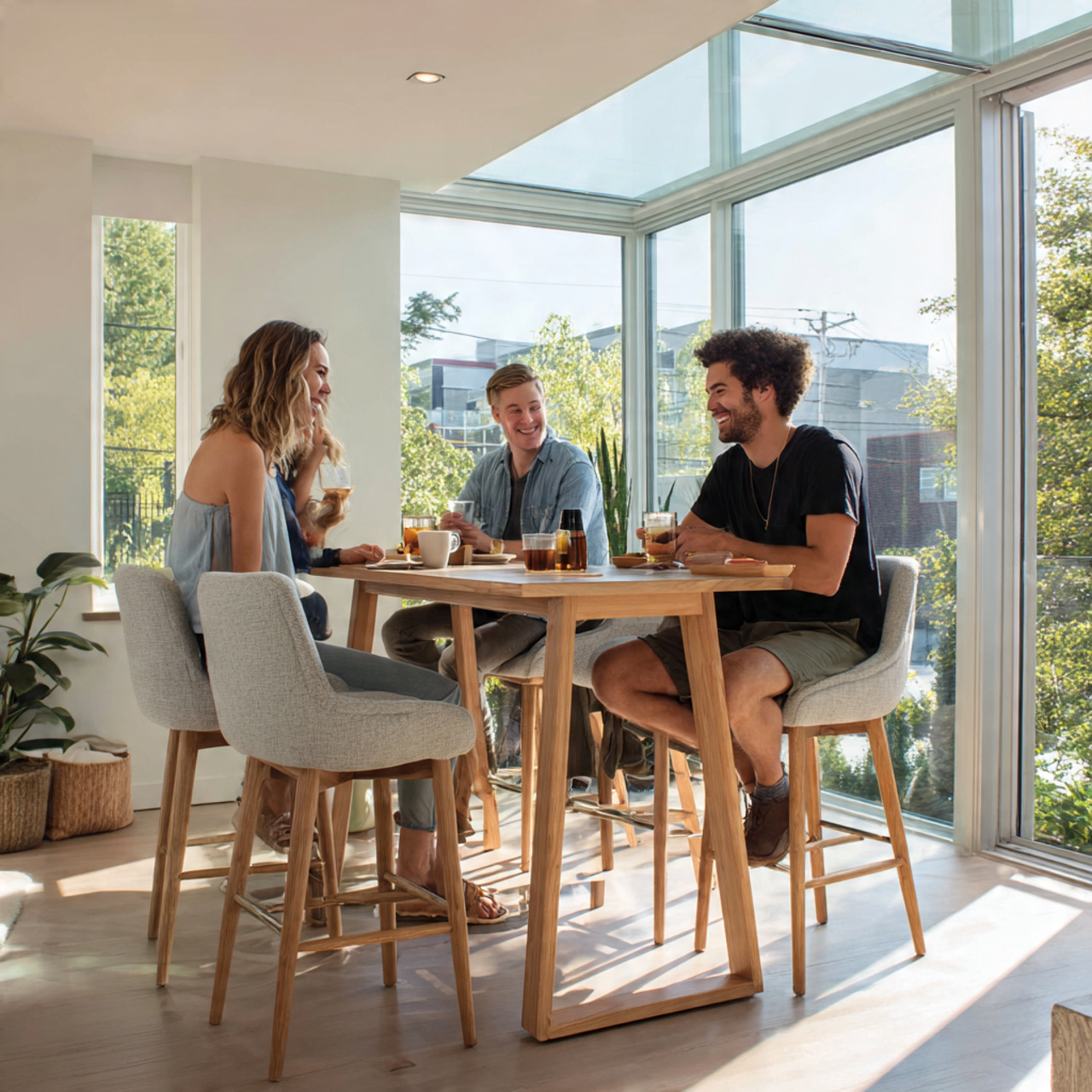 casual modern dining area with a high top