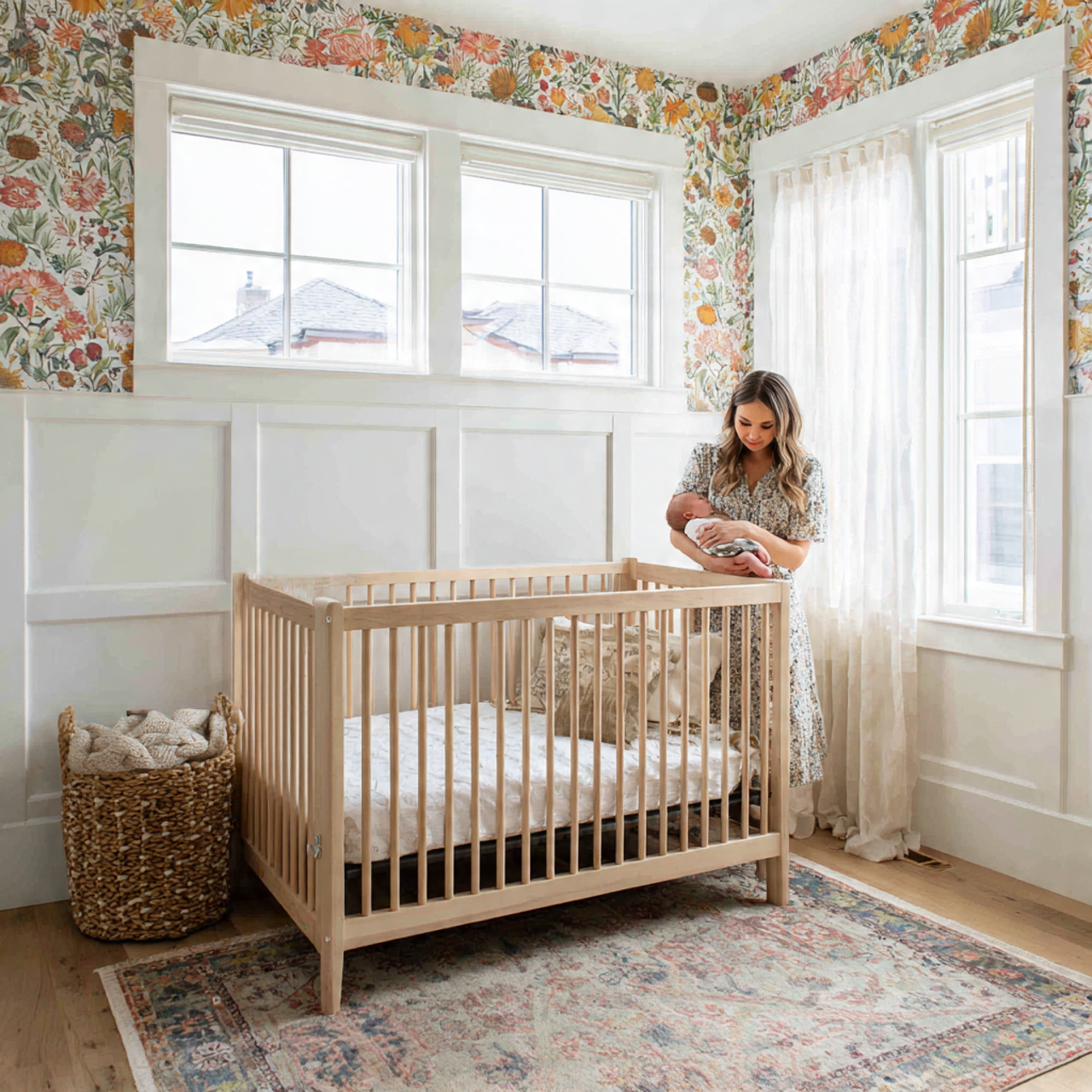 charming nursery with half wall wainscoting in soft