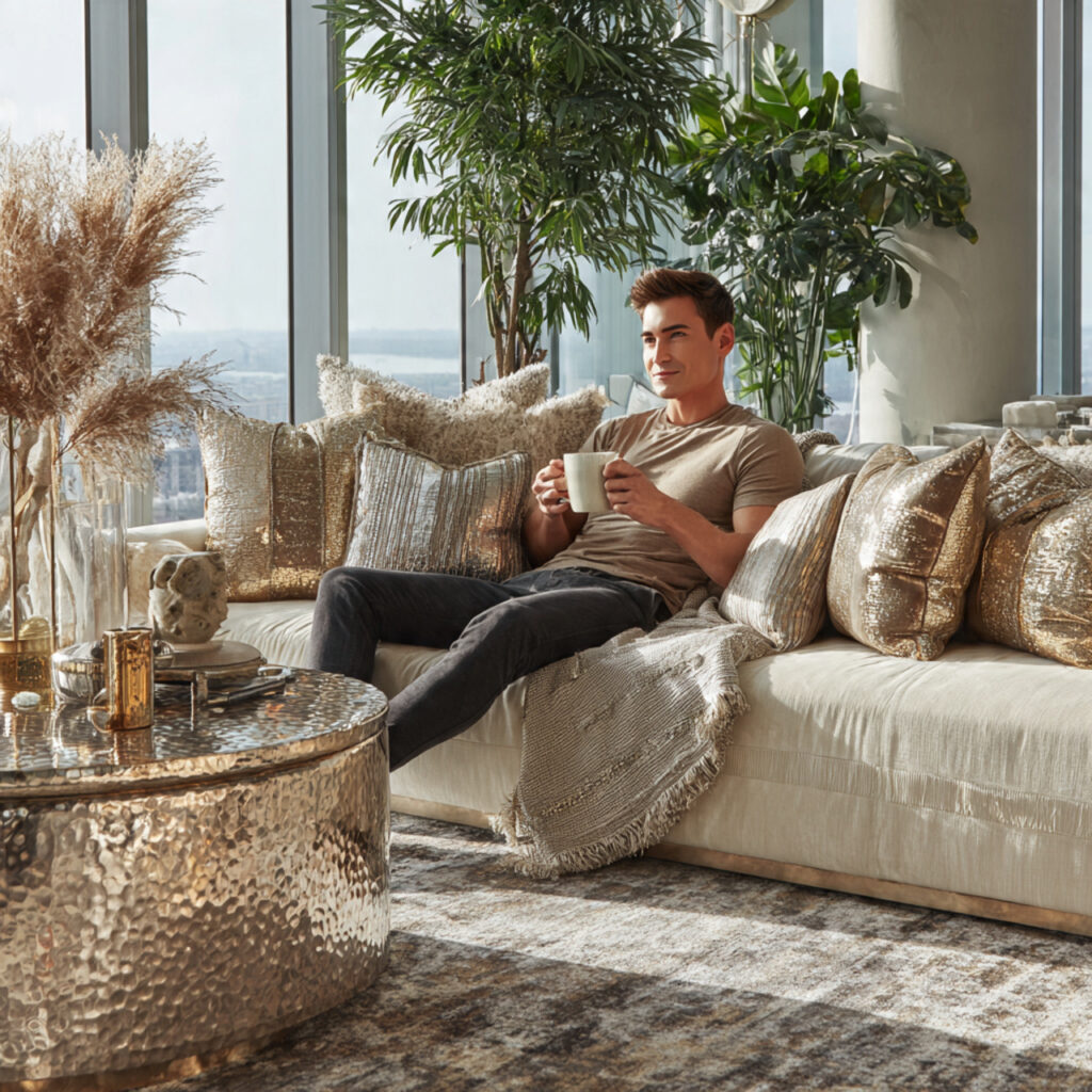 chic living room with a plush sofa