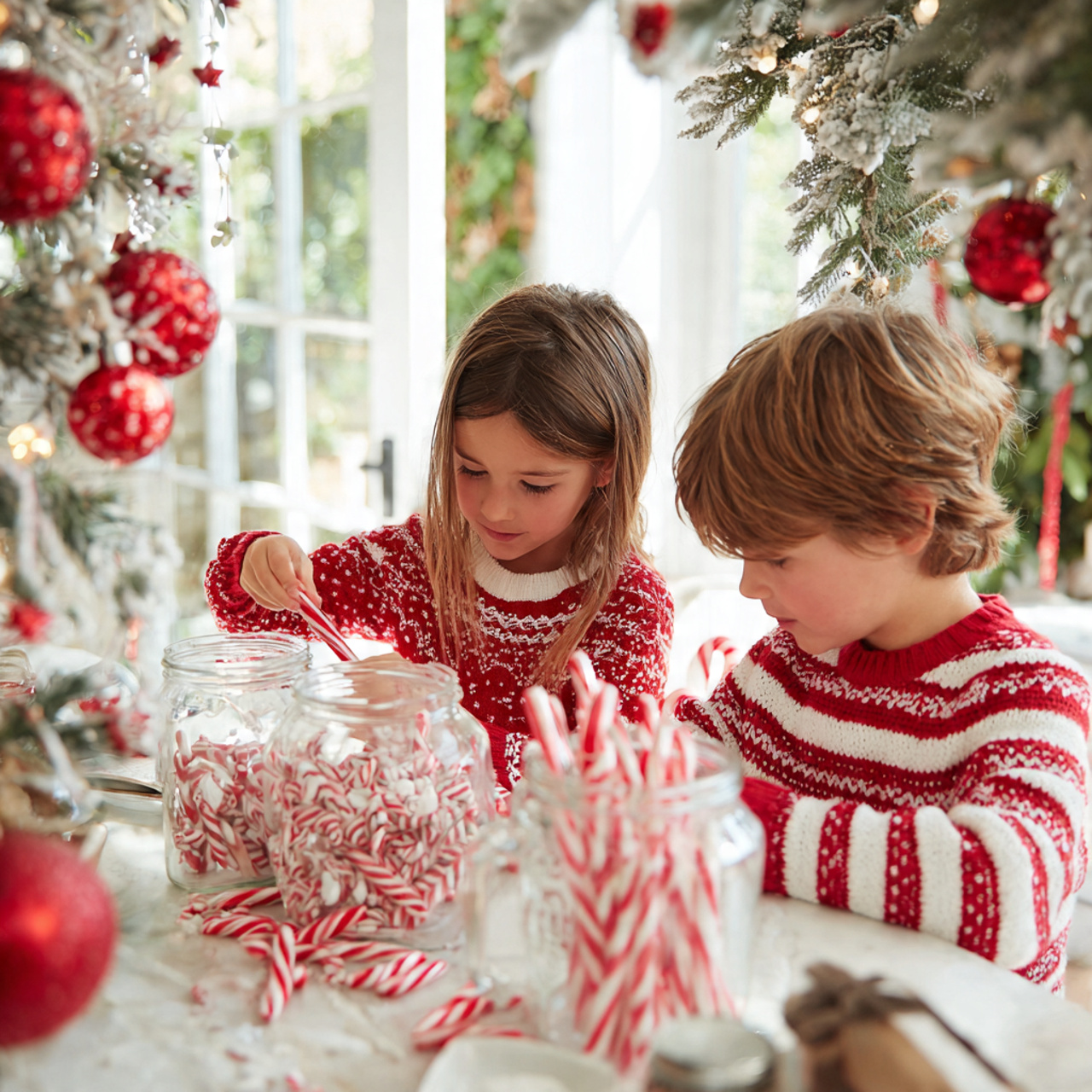 christmas tree and dining area decorated with