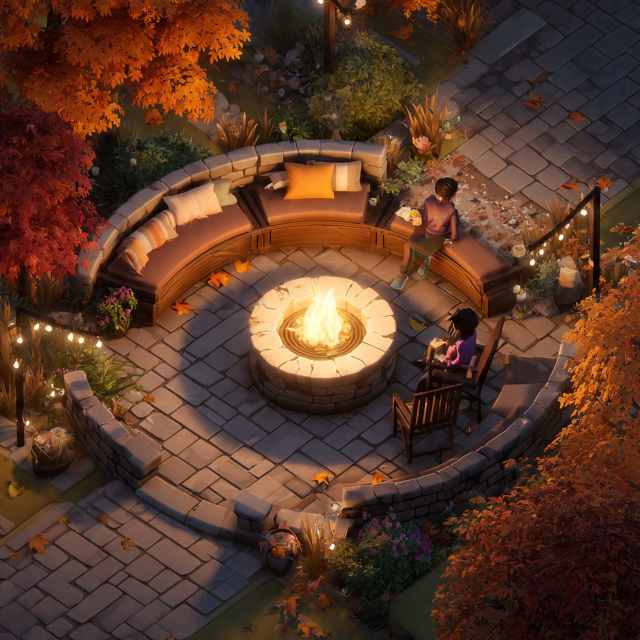 cozy backyard evening with a circular fire