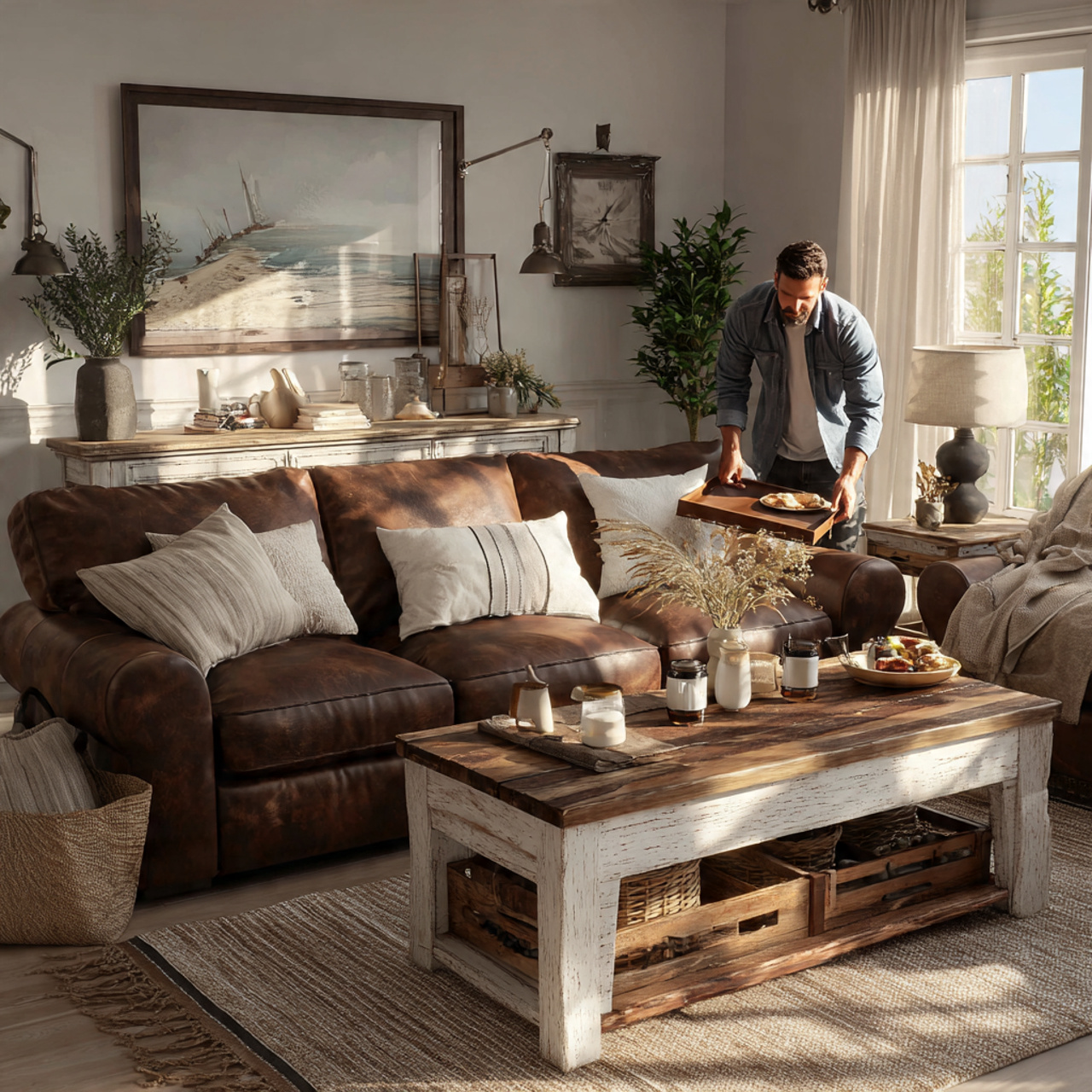 cozy living room featuring a brown couch 1